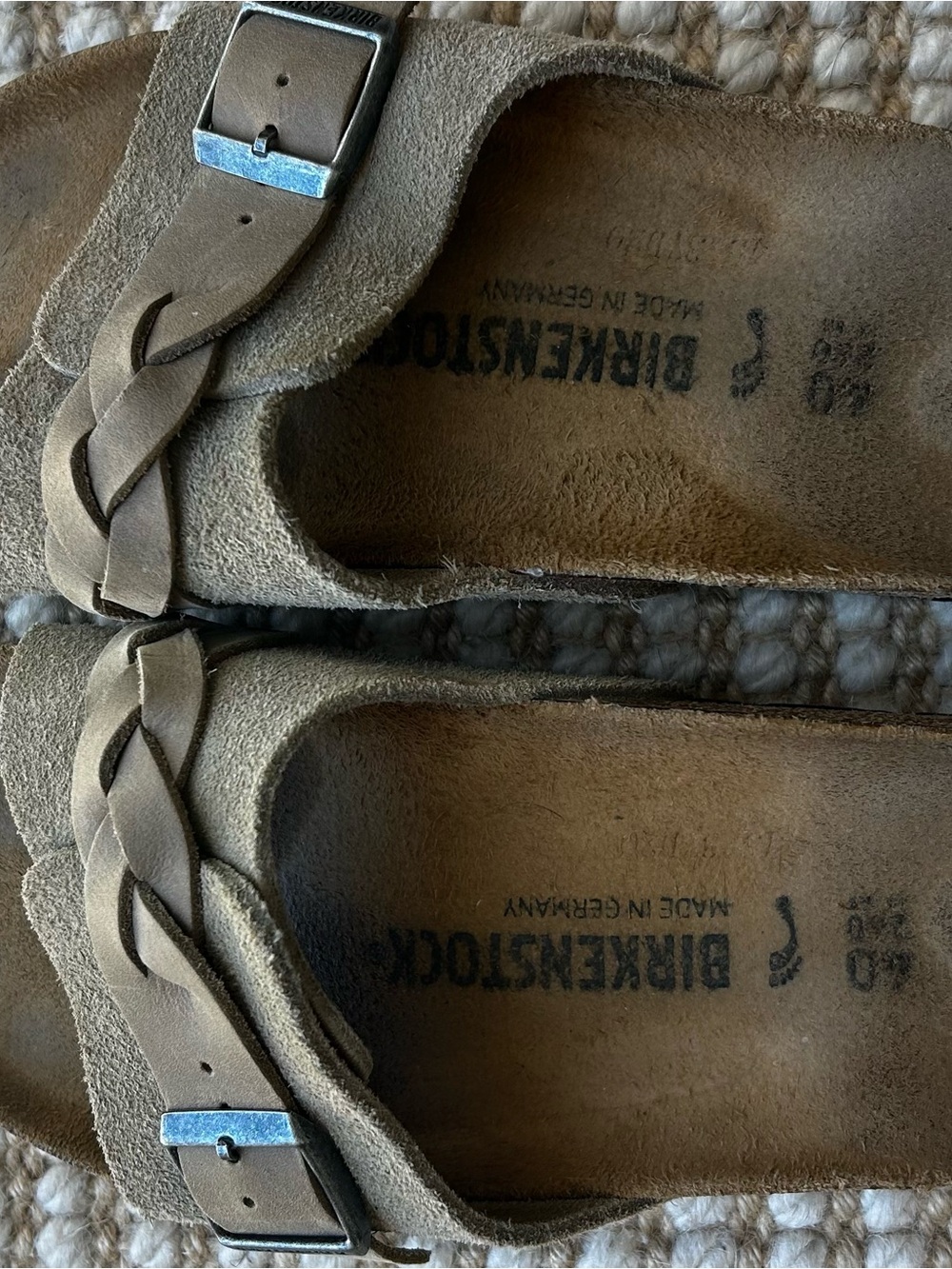 Birkenstock Oita Suede Leather Braided Slides Sandals Taupe Size 40 US 9 Narrow - Picture 3 of 6